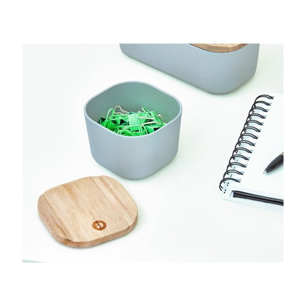Šedý úložný box s víkem ze dřeva paulownia iDesign Eco, 9 x 9 cm-image-4
