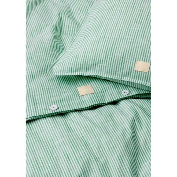 Bílo-zelené prodloužené povlečení na dvoulůžko z bio bavlny 200x220 cm Monochrome Lines – JUNA-image-2