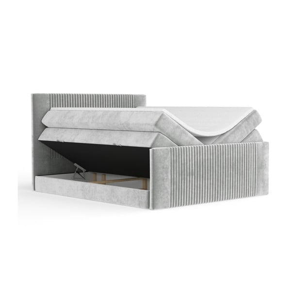 Světle šedá boxspring postel s úložným prostorem 180x200 cm Bergamo – Maison de Rêve-image-2