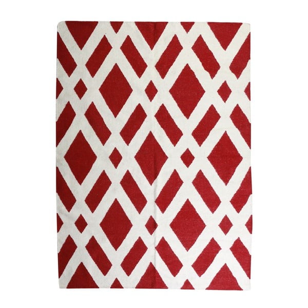 Vlněný koberec Geometry Cross Red & White, 160x230 cm