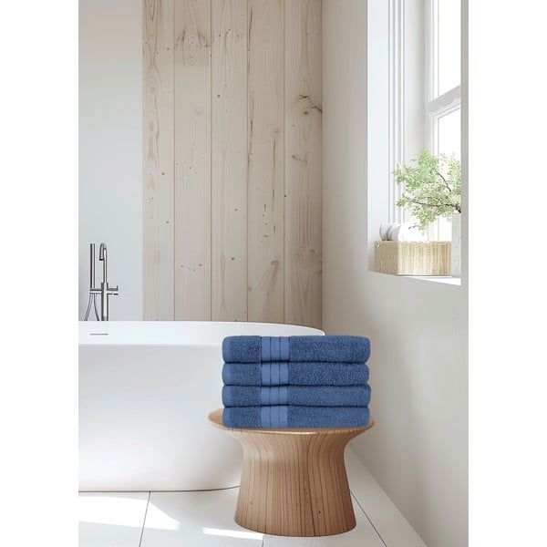 Modré froté bavlněné ručníky v sadě 4 ks 50x100 cm – Good Morning-image-3