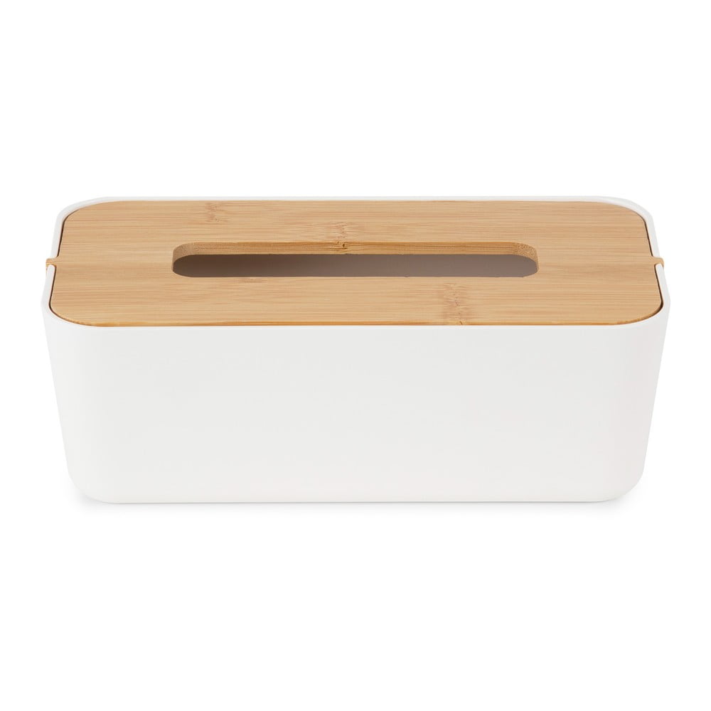 Bílý box na kapesníky s bambusovým víkem Compactor Basic