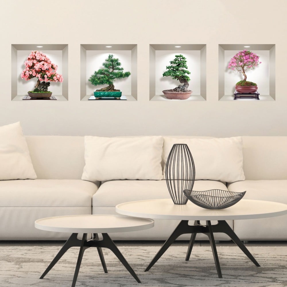 Sada 4 3D samolepek na zeď Ambiance Bonsai of Seasons