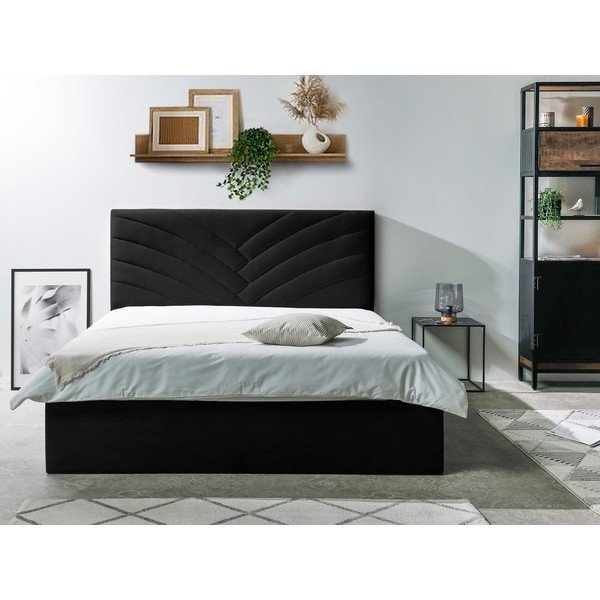 Antracitová čalouněná dvoulůžková postel s úložným prostorem s roštem 160x200 cm Palmyre – Bobochic Paris-image-2