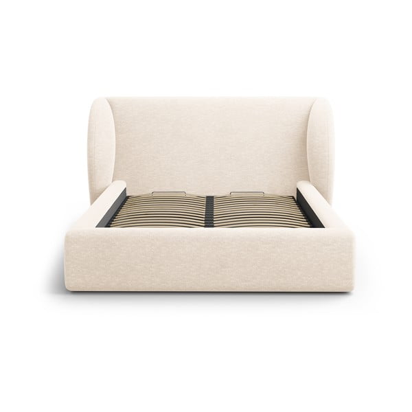 Krémová čalouněná dvoulůžková postel s úložným prostorem s roštem 180x200 cm Miley – Micadoni -image-4