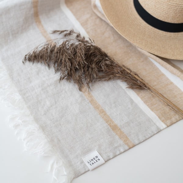 Béžová lněná plážová deka 140x170 cm Allure Stripe – Linen Tales-image-3