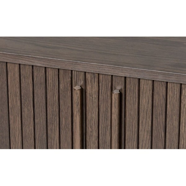 Hnědá komoda v dekoru dubu s posuvnými dveřmi 140x76x45 cm Meta – Unique Furniture-image-3