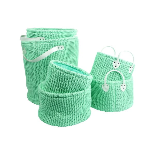 Sada 6 zelených pletených úložných košů Furniteam Clean, ⌀ 42 cm