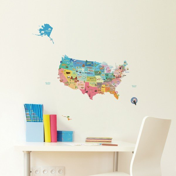 Velká samolepící nástěnná mapa USA Ambiance, 50 x 70 cm