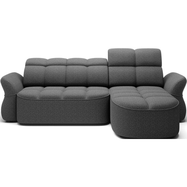 Tmavě šedá sametová rozkládací/s úložným prostorem rohová pohovka (pravý roh/s lenoškou) Beneth – ELTAP