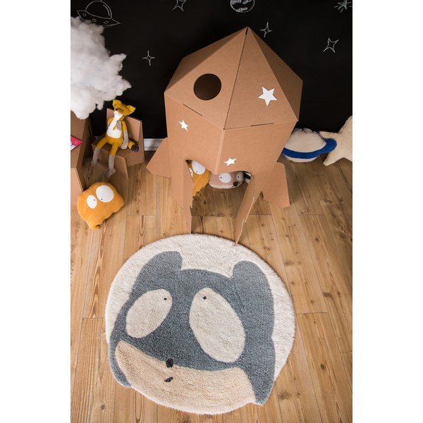 Šedo-krémový pratelný ručně tkaný vlněný dětský koberec ø100 cm Astromouse – Lorena Canals-image-1