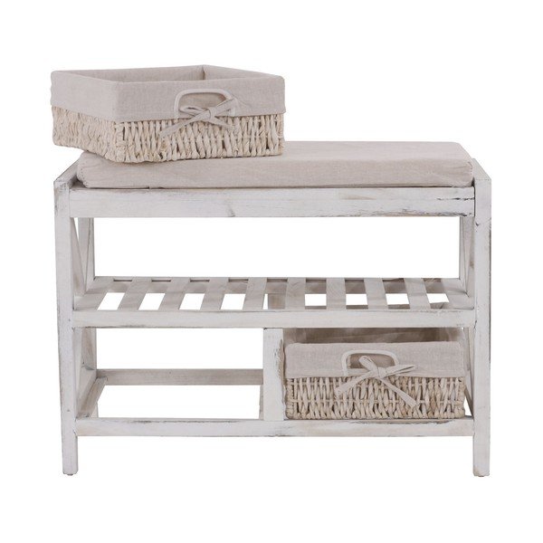 Bílý dřevěný botník s lavicí Mendler Shabby-image-3