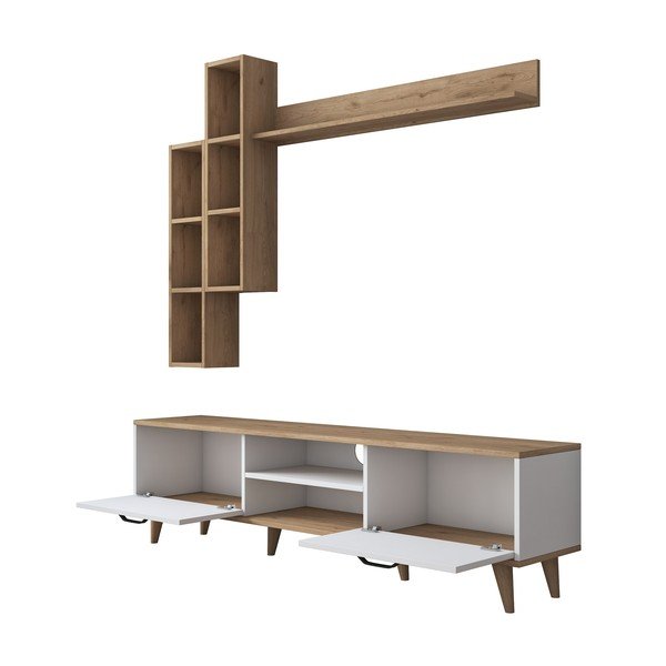 Bílo/přírodní TV sestava v dekoru ořechu 180x48 cm Veronica – Kalune Design-image-3