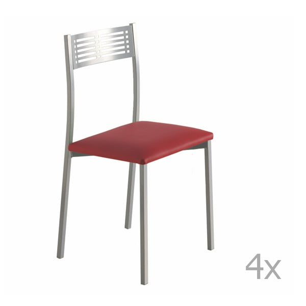 Sada 4 červených jídelních židlí Pondecor Fidel