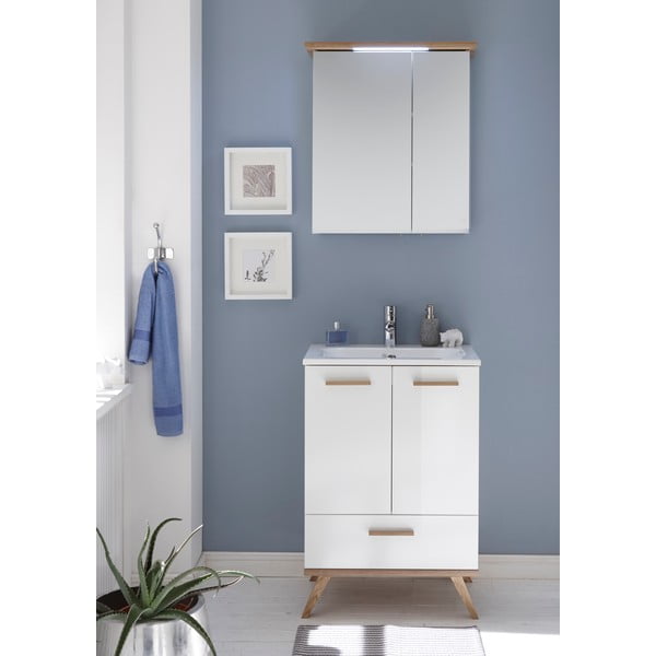 Bílá závěsná koupelnová skříňka se zrcadlem 60x72 cm Set 923 - Pelipal-image-1