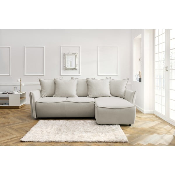 Krémová rozkládací rohová pohovka (pravý roh) Leon – Bobochic Paris-image-1