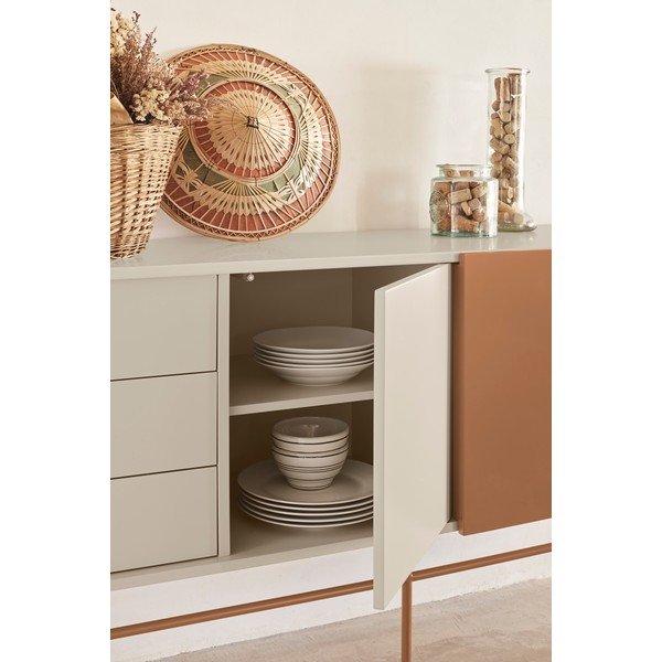 Nízká komoda s posuvnými dveřmi v béžovo-cihlové barvě 180x91 cm Nube – Teulat-image-1