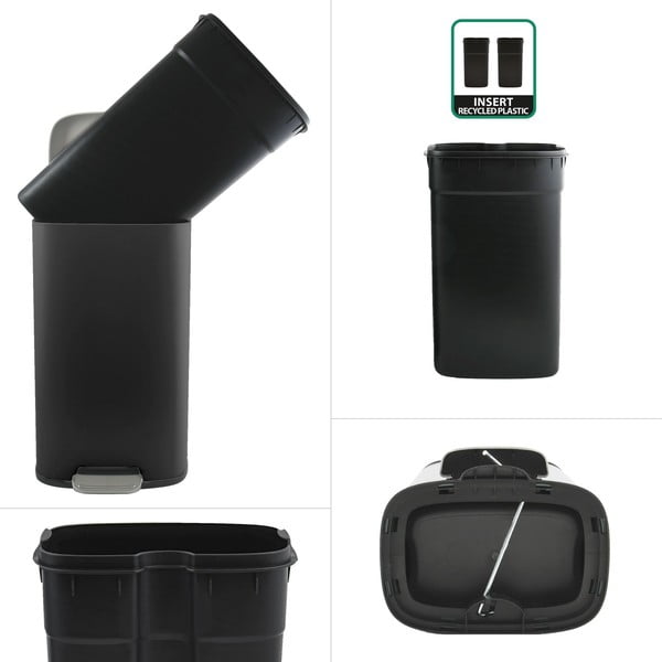 Matně černý nášlapný ocelový odpadkový koš 50 l   Akira – Spirella-image-2