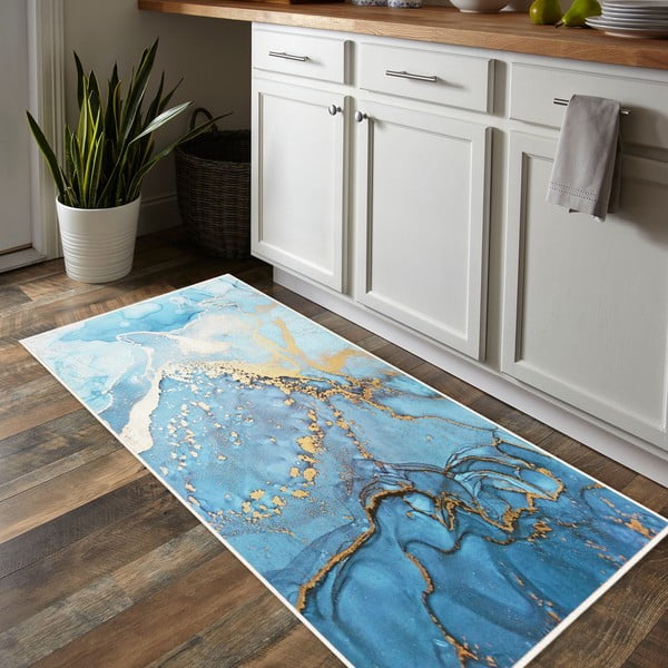 Modrý pratelný koberec 80x150 cm Blue Waves – Oyo Concept-image-1