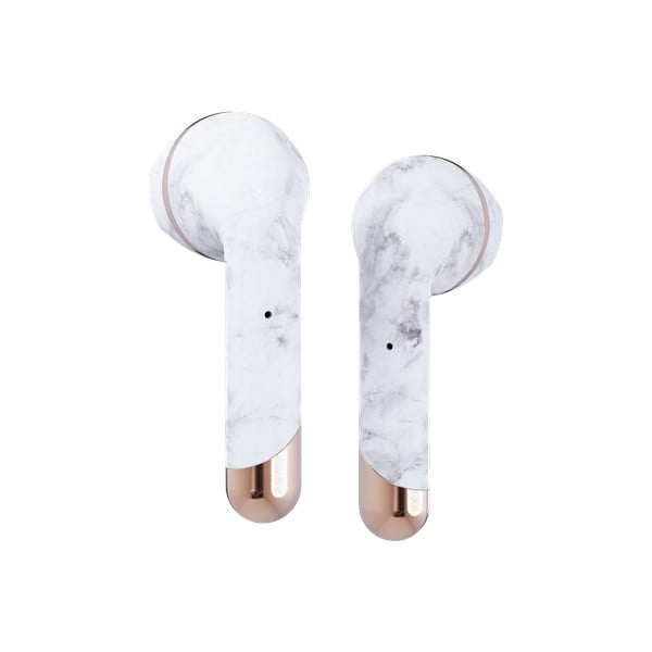 Bezdrátová sluchátka v bílé mramorové barvě Happy Plugs Air 1 Plus