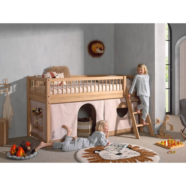 Vyvýšená dětská postel z dubového dřeva v přírodní barvě 90x200 cm Forrest – Vipack-image-1