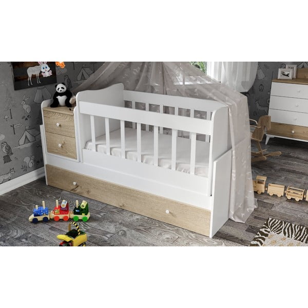 Postýlka v bílo-přírodní barvě s úložným prostorem 60x120 cm Sansa – Kalune Design-image-3