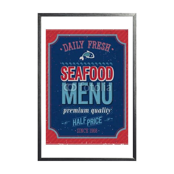 Zarámovaný plakát Vintage Seefood, černý rám