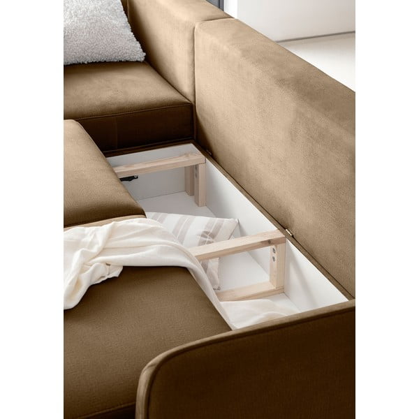 Světle hnědá sametová rozkládací/s úložným prostorem rohová pohovka (levý roh/s lenoškou) Silva – ELTAP-image-3