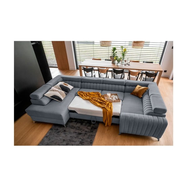 Modrá rozkládací/s úložným prostorem rohová pohovka (levý roh/do "U") Louis – ELTAP-image-3