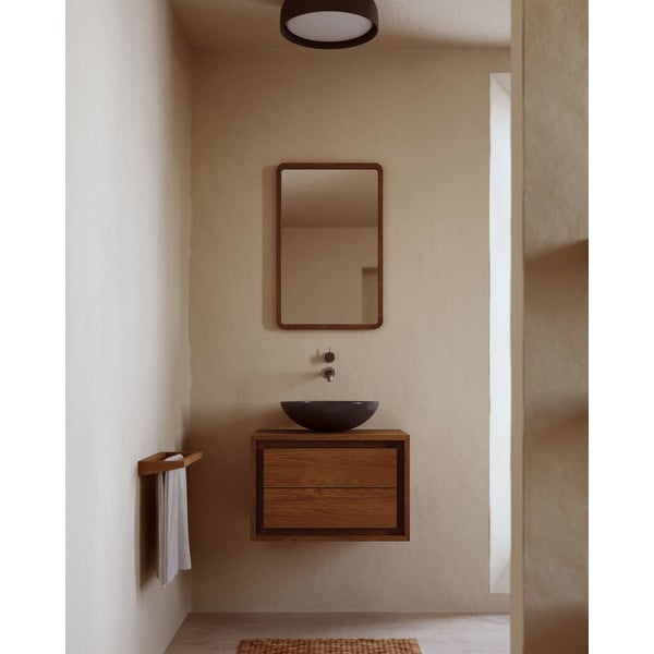 Tmavě hnědá závěsná skříňka pod umyvadlo z teakového dřeva 60x40 cm Kenta – Kave Home-image-4