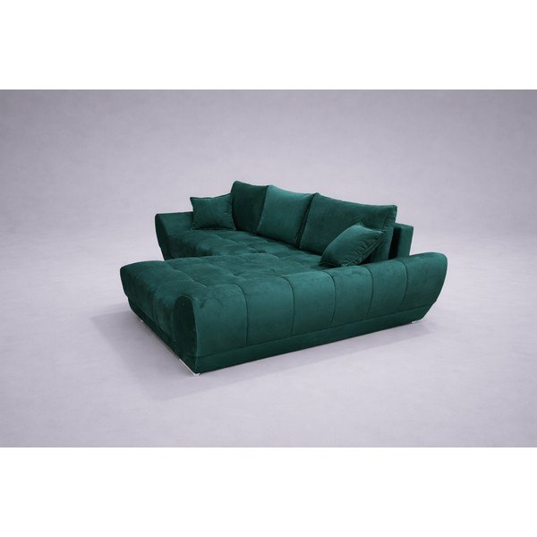 Tmavě zelená sametová rozkládací/s úložným prostorem rohová pohovka (pravý roh/s lenoškou) Nuage - II. jakost – Windsor & Co Sofas-image-2
