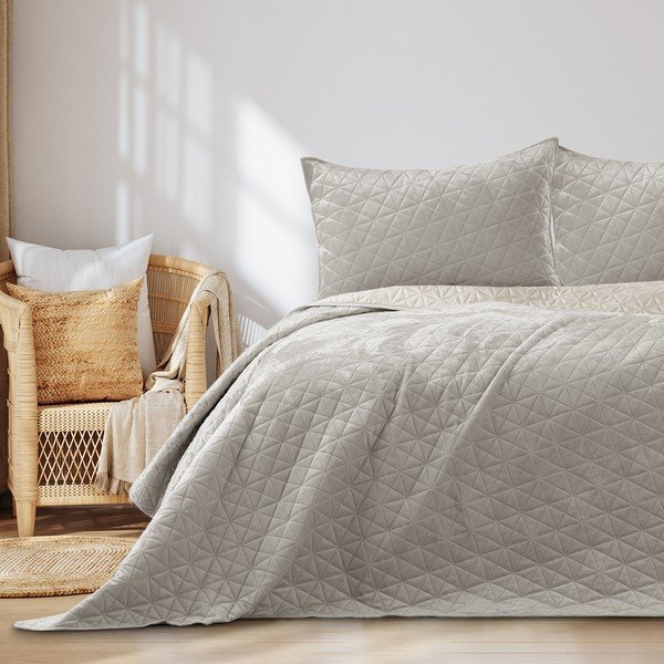 Šedobéžový sametový prošívaný přehoz 240x260 cm Laila – Restilo-image-1