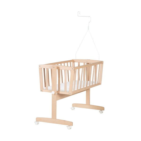 Kolébka z bukového dřeva na kolečkách/s nebesy 40x90 cm v přírodní barvě Adam and Owl – Roba-image-3