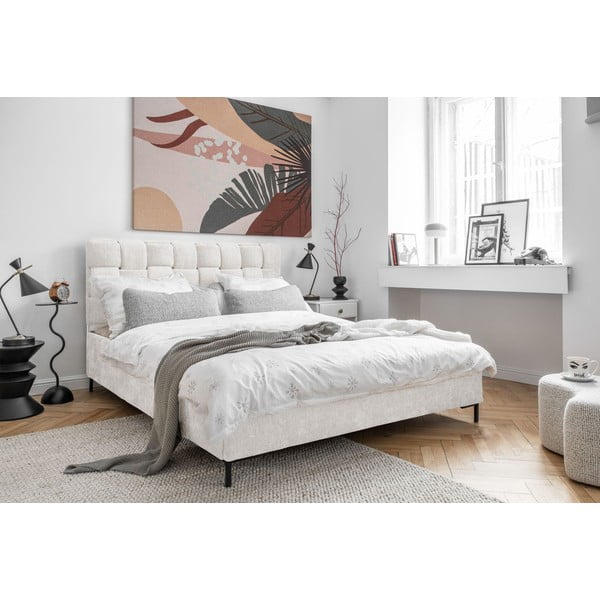 Krémová čalouněná dvoulůžková postel s roštem 140x200 cm Eve – Miuform-image-3