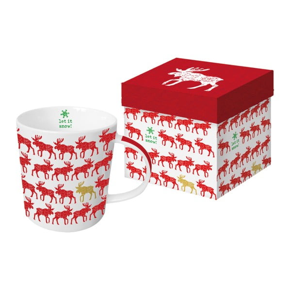 Hrnek z kostního porcelánu s vánočním motivem v dárkovém balení PPD Scandic Moose Red, 350 ml