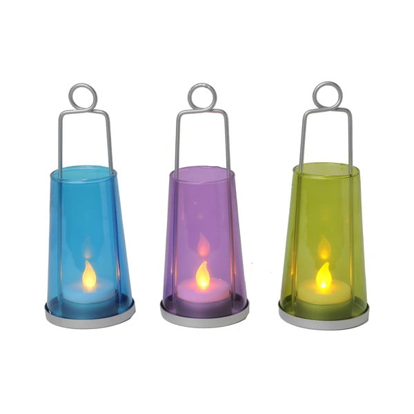 Sada tří bezpečných svíček s lucernami, barevné