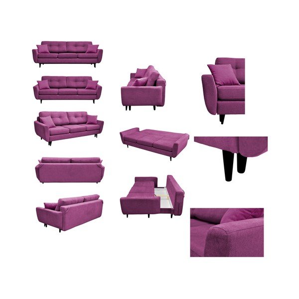 Fialová trojmístná rozkládací pohovka s černými nohami Mazzini Sofas Jasmin-image-1