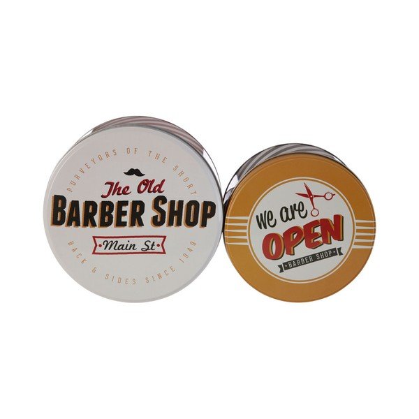 Sada 2 cínových úložných boxů Premier Housewares Barber Shop