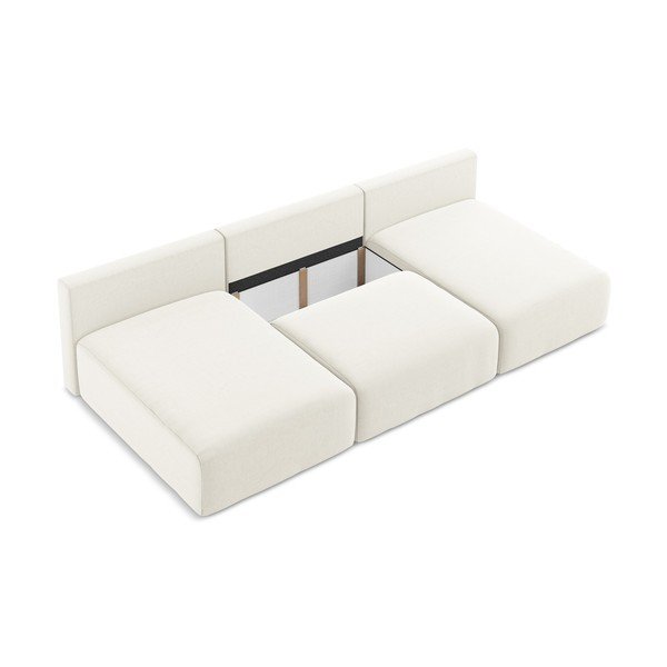 Krémová sametová rozkládací/s úložným prostorem rohová pohovka (do "U") Kalena – Makamii-image-4