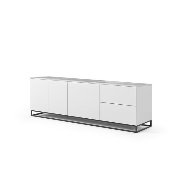 Matně bílý televizní stolek s bílou deskou v mramorovém dekoru TemaHome Join, 200 x 65 cm-image-2