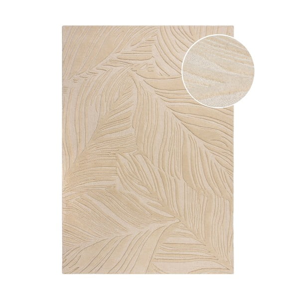 Béžový vlněný koberec Flair Rugs Lino Leaf, 120 x 170 cm