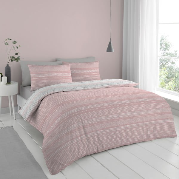Růžovo-šedé povlečení 200x135 cm Banded Spots - Cloudsoft-image-1