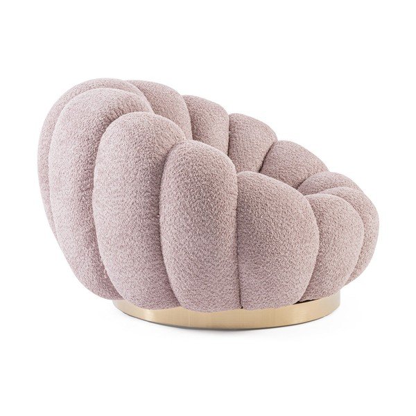 Růžové otočné křeslo z textilie bouclé Florel – Bizzotto-image-3