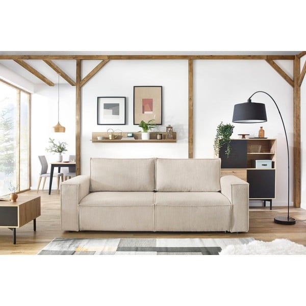 Béžová manšestrová rozkládací pohovka 245 cm Nihad – Bobochic Paris-image-1