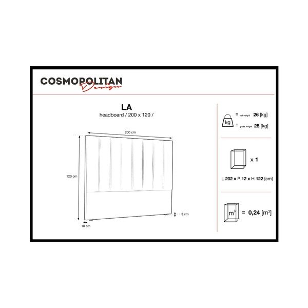 Fialové čelo postele Cosmopolitan Design Los Angeles, šířka 200 cm-image-4