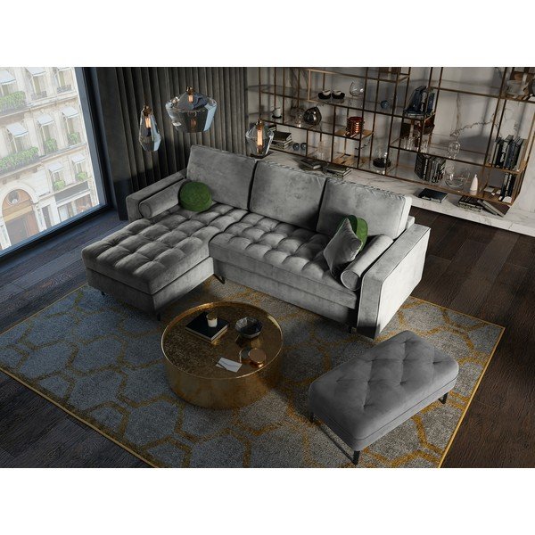 Světle šedá sametová rozkládací rohová pohovka Milo Casa Santo, levý roh-image-1