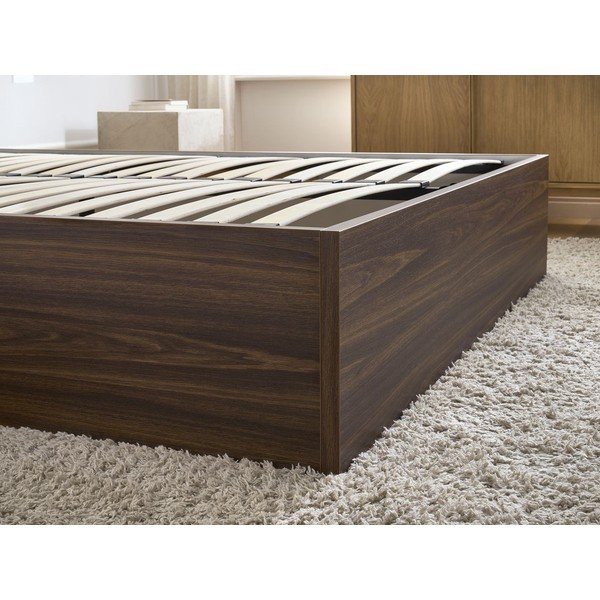 Tmavě hnědá dvoulůžková postel z dřevotřísky v dekoru břízy s úložným prostorem/bez čela s roštem 140x190 cm Mara – Bobochic Paris-image-4