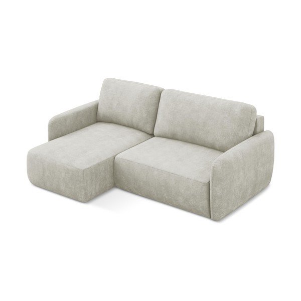 Krémová žinylková rozkládací/s úložným prostorem rohová pohovka (levý roh/s lenoškou) Lilo – Makamii-image-2