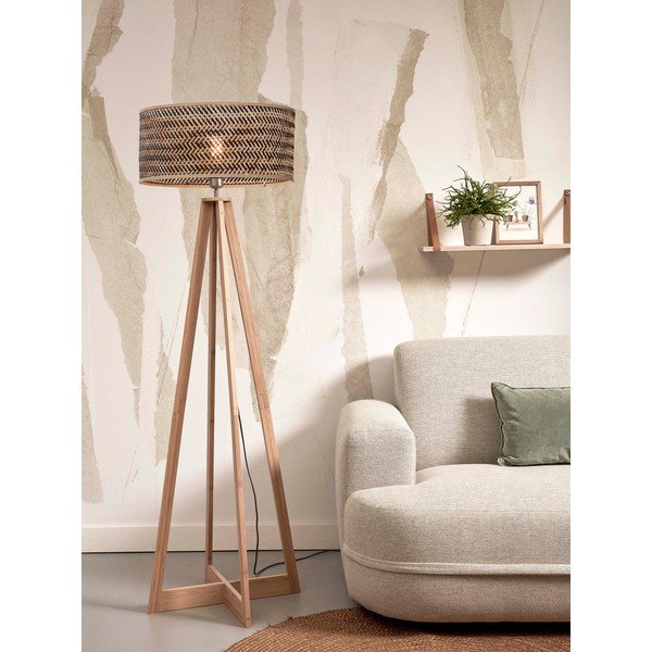 Stojací lampa s bambusovým stínidlem v černo-přírodní barvě (výška 145 cm) Java – Good&Mojo-image-3