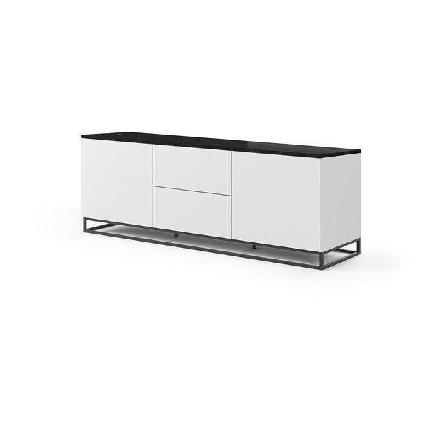 Bílý TV stolek s tmavou deskou v mramorovém dekoru s černými nohami TemaHome Join, 180 x 65 cm-image-2